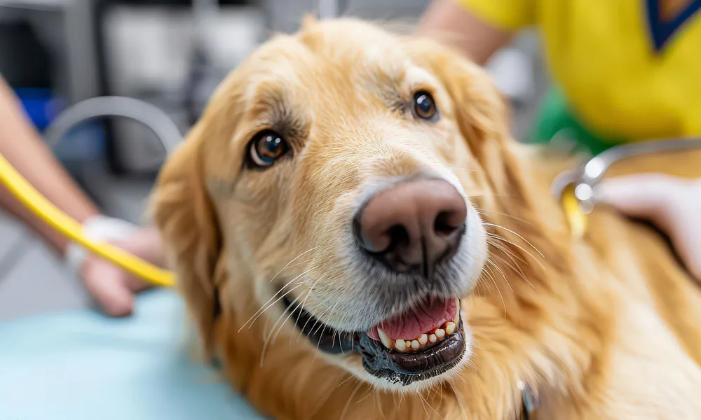 veterinarian team rushing a dog into surgery